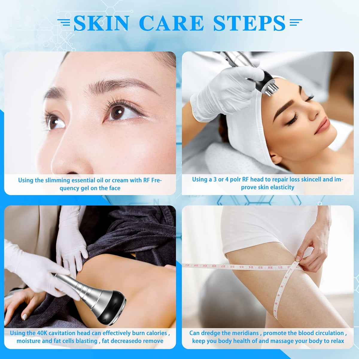 40K Afslankend Lichaam Machine – 3-In-1 Cavitatieapparaat – Ultrasoon Massageapparaat – RF Radiofrequentie Apparaat – Huidverstevigingsapparaat – 40K Ultrasone Technologie – 3 Opzetstukken En 4 Standen