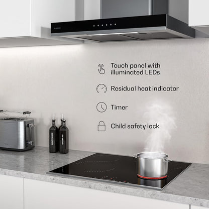 Klarstein Verosteel Glaskeramische kookplaat - 60 cm, 4 zones, touch-slider, 6600 W, ovale en dubbele kookzones, timer, kinderbeveiliging, restwarmte-indicator, inbouw elektrische kookplaat