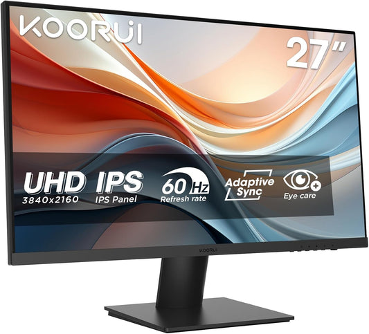KOORUI N07 27 Inch PC Display, 4K Monitor UHD (3840 x 2160), IPS 60Hz HDR10 Adaptive Sync, 2x HDMI 2.0 & DisplayPort 1.4, VESA 100 x 100mm, Eye Care - QUORE