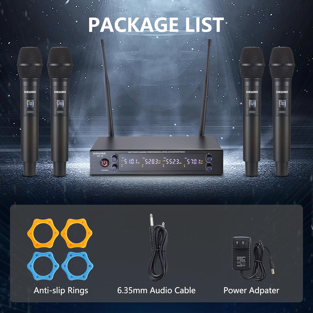 Set van 4 draadloze handmicrofoons – Microfoonset – Karaoke microfoons – UHF microfoons – Draadloze microfoonset – 4 x 50 instelbare frequenties – Bereik tot 100 m