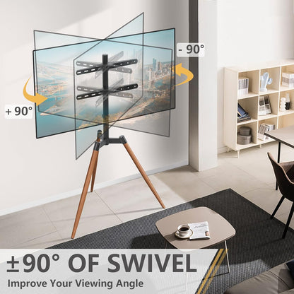 Tv vloerstandaard met statief – Bruin – Tv voet – Tv standaard – Televisiestandaard – Televisiestatief – Draaibaar en in hoogte verstelbaar – Geschikt voor 32 tot 65 inch en VESA 100x100 tot 400x400