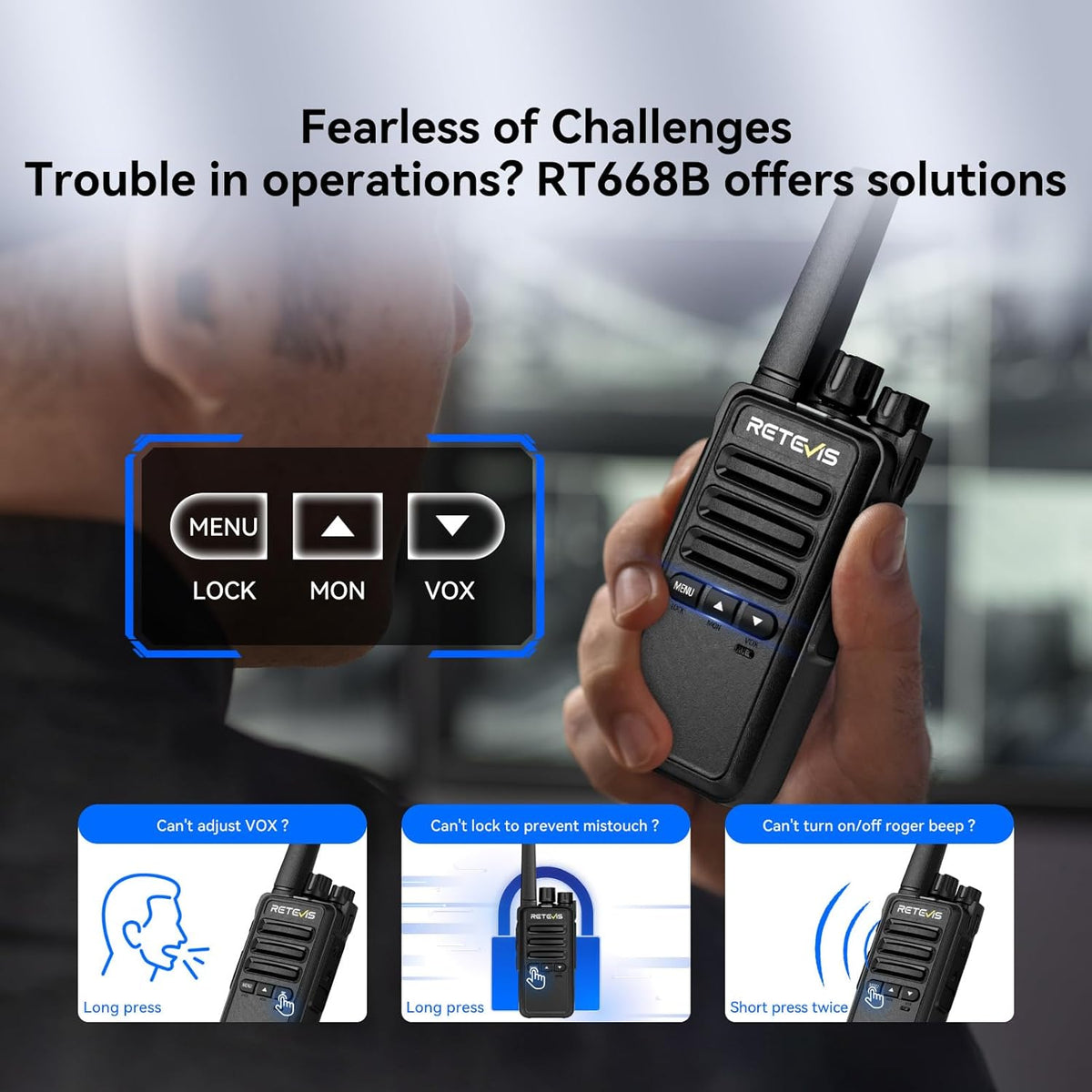 Retevis RT668B Portofoon met Oortje, PMR446, USB-C, 16 Kanalen, Oplaadbare Portofoon voor Beveiliging, Restaurants, Magazijnen (10 Stuks)