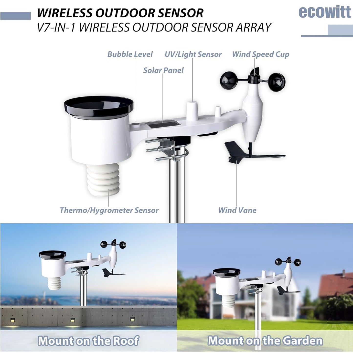 Ecowitt HP2551 Draadloos wifi-weerstation, digitale weersvoorspelling met TFT-scherm, regenmeter, anemometer, zonnestraling, zonne-energie, ecosysteempoort