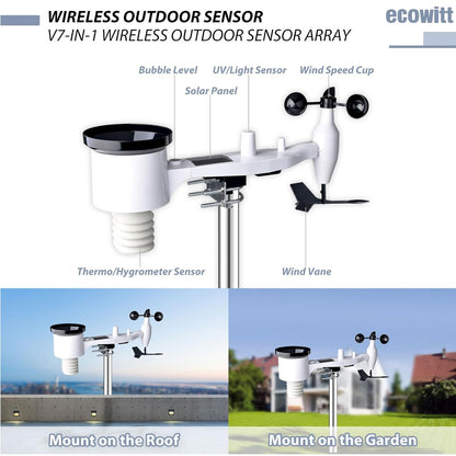 Ecowitt HP2551 Draadloos wifi-weerstation, digitale weersvoorspelling met TFT-scherm, regenmeter, anemometer, zonnestraling, zonne-energie, ecosysteempoort