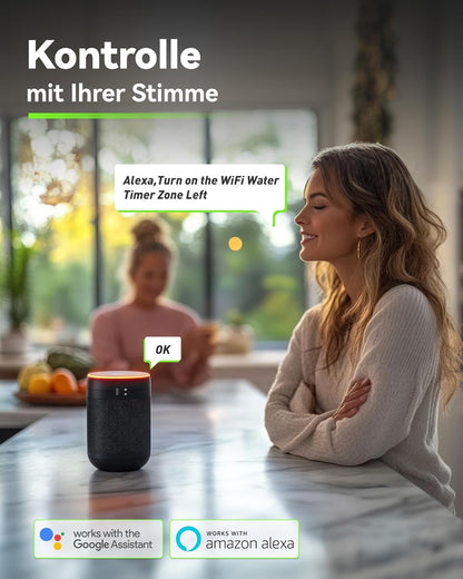 RAINPOINT Irrigatiecomputer, wifi, 2 uitgangen met antenne-gateway en messing inlaat, slimme irrigatiebesturing met app/spraakbediening, IP65, tuin, automatisch bewateringssysteem, 2 x 6 tijdschema's