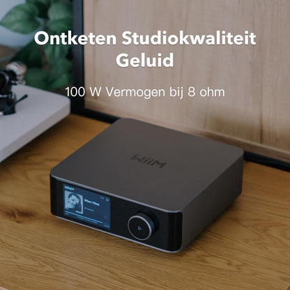 WiiM Amp Ultra met Voice Remote 2 | 100W streamingversterker met ESS ES9039Q2M DAC & Dual TI TPA3255 versterkers | Ingebouwde RoomFit EQ & Touchscreen | HDMI ARC, Optische & RCA-ingangen | Space Grijs