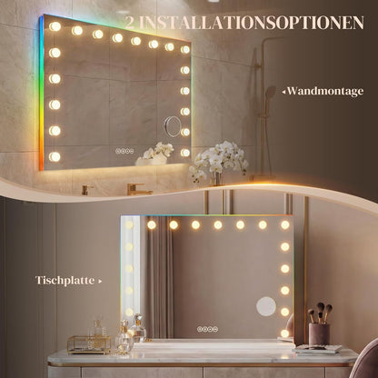 Make-up Spiegel – Hollywood Spiegel – Verlichte Spiegel – LED Spiegel – Make-up Vanity Spiegel – 80x60 cm – 18 Dimbare LED-Lampen – 10x Vergroting
