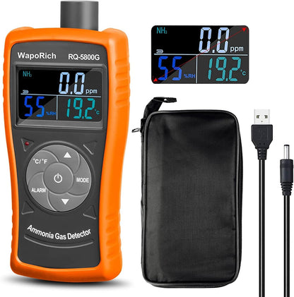 Ammoniak Gas Detector 0~100 PPM NH3 Monitor Tester, Oplaadbare Ammoniakanalyser Deeltjesdetector Professionele Meter met Temperatuur, Vochtigheid voor Pluimvee, Boerderij - RQ-5800G