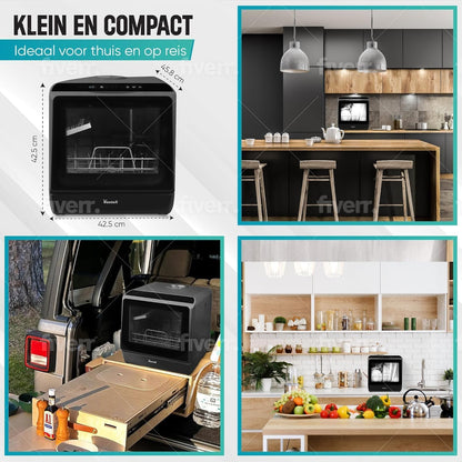 Black Portable Countertop Dishwasher with App Control - 900W 5 Washing Programs - Compact Mini Dishwasher for Apartments, Stainless Steel & Small Kitchens, No Hookup Needed – 42.5 x 43 x 45.7
