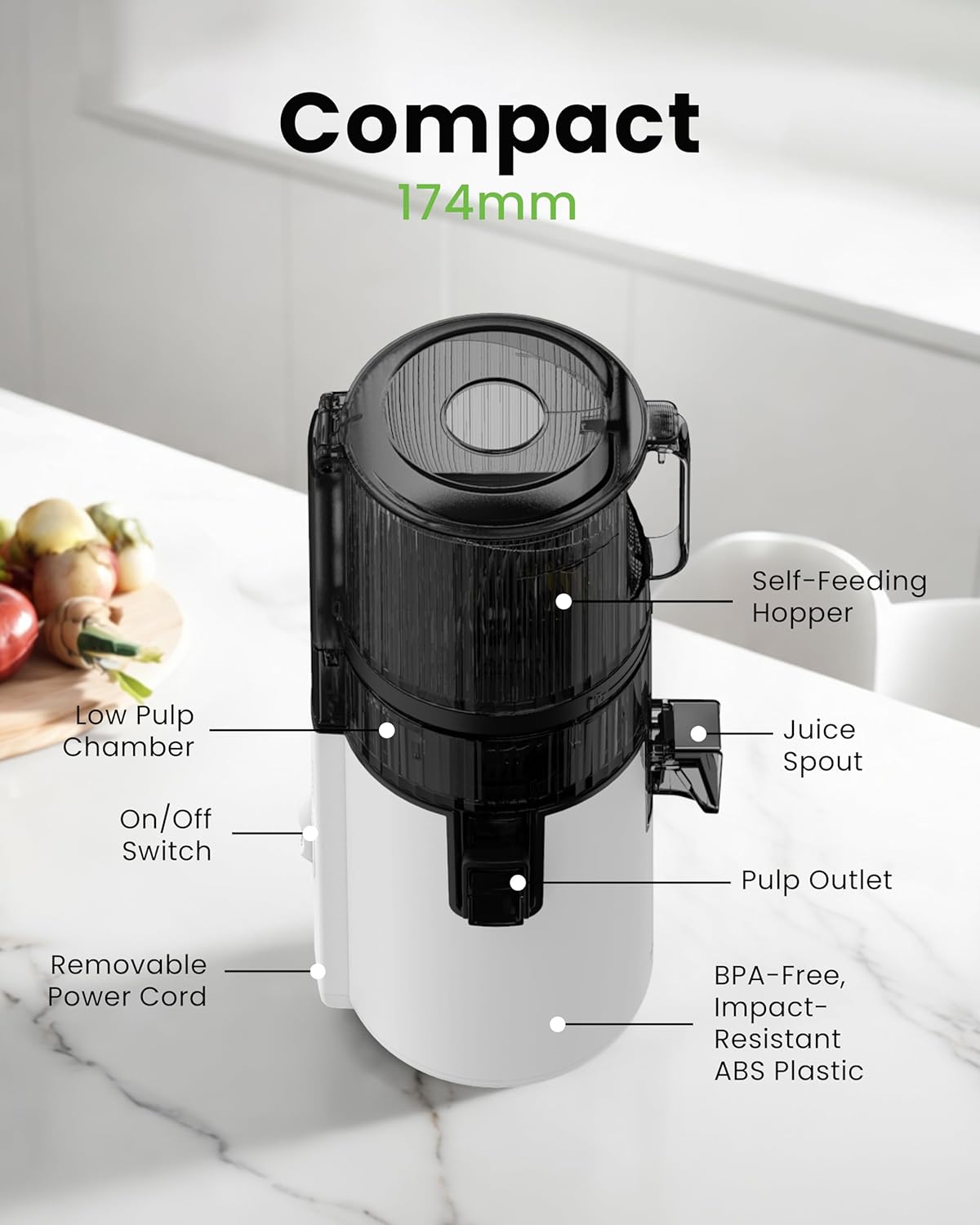 Hurom H70ST Nieuwe Slowjuicer | Elektrische koudepers | Sapcentrifuge voor groenten & fruit | 1,8L capaciteit | Automatische sapfunctie | BPA-vrij | 15 jaar garantie | Wit