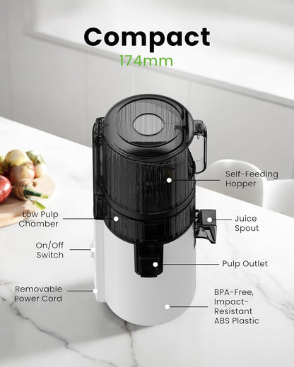 Hurom H70ST Nieuwe Slowjuicer | Elektrische koudepers | Sapcentrifuge voor groenten & fruit | 1,8L capaciteit | Automatische sapfunctie | BPA-vrij | 15 jaar garantie | Wit