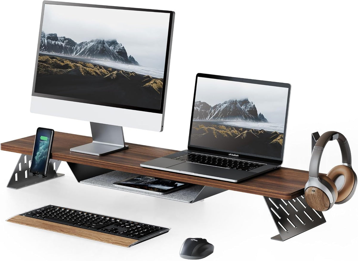 Fenge Monitor Stand Riser met Opslag Plank 108cm, Max Belasting 30KG (Bruin)