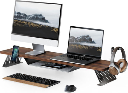Fenge Monitor Stand Riser met Opslag Plank 108cm, Max Belasting 30KG (Bruin)