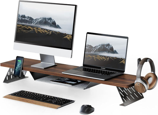 Fenge Monitor Stand Riser met Opslag Plank 108cm, Max Belasting 30KG (Bruin)