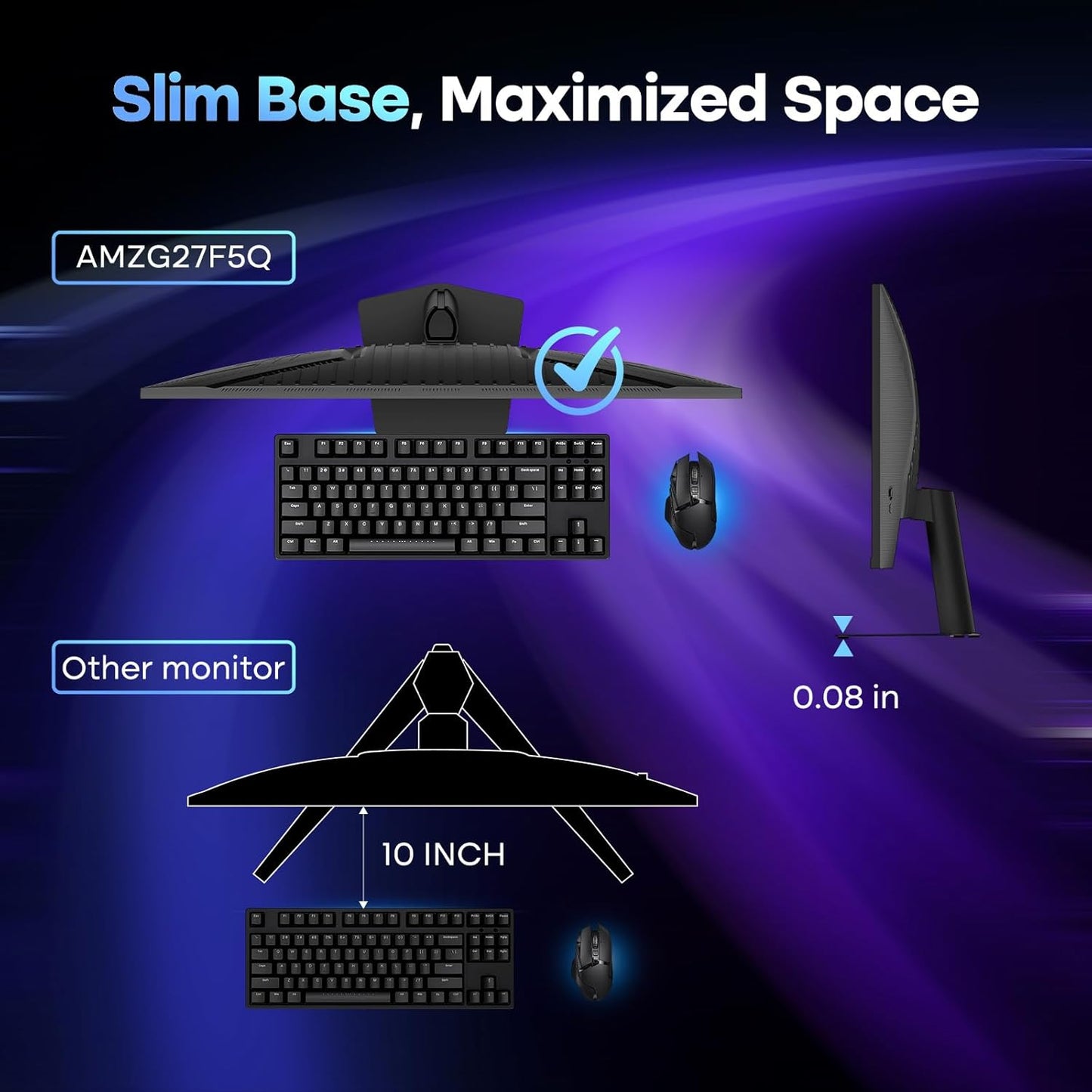 Amzfast 27 inch gaming display QHD 2560 x 1440 200 Hz, Fast IPS scherm, sRGB 132%, HDR 450cd/m², geïntegreerde luidsprekers, 1MS MPRT, VESA 100X100, HDMI 2.0/DP 1.4 - AMZG27F5Q
