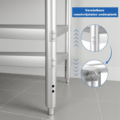 HARDURA Volledig Roestvrijstalen Tafel van 61×122 CM,Commerciële Keukenroestvrijstalen Voorbereidingstafel met Verstelbare Onderplank en Achtersplat voor Voorbereidingswerk in de Werkruimte