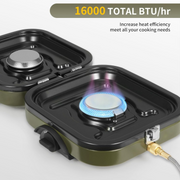 Kooktoestel - Gasstel - Campinggasfornuis - Campingmeubelen - 2-in-1 - met Grillplaat - Inklapbaar - Draagbaar - Piëzo-Intsteking - Compatibel met Isobutaan-Brandstofmengsel - Buitenactiviteiten - Kamperen - Noodsituatie - 8.4x2.4x10cm - Groen
