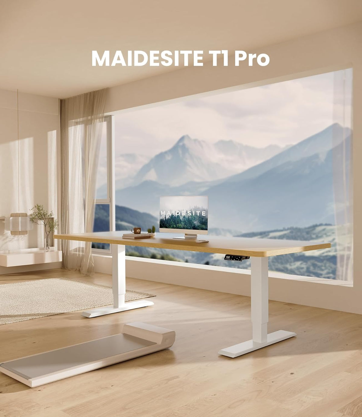MAIDeSITe Electric Desk Height Adjustable Desk Frame Height Adjustable Desk Frame with 4 Memory Control and Anti-Collision Function(White) - QUORE
