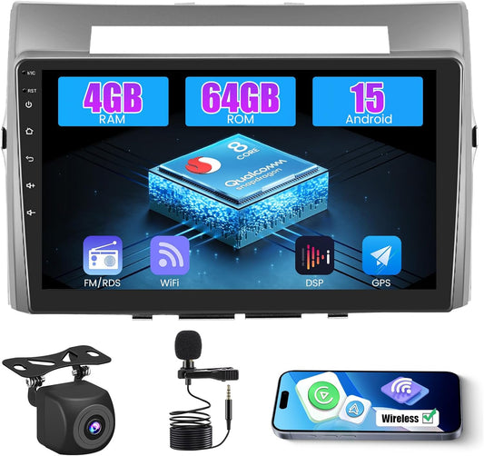 Inefala Android 15 Qualcomm 8 Core 4+64G Autoradio voor Toyota Corolla Verso AR10 2004-2009 met draadloze Carplay, 9'' touchscreen met Android Auto Mirror Link FM/RDS-radio GPS WIFI Bluetooth SWC