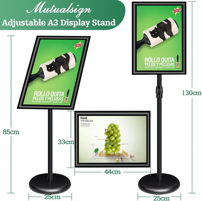 A3 Stand Sign Houder – Posterstandaard – Posterhouder – Displaystandaard – Vloerstandaard – Set van 6 – Verstelbaar in Kijkhoek – UV-bestendige PVC-beschermlaag