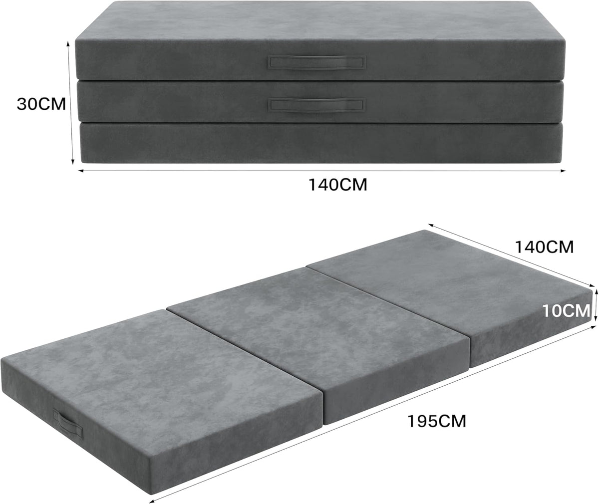 Opklapmatras 140x195x10CM Middelhard, vouwmatras, gastenmatras, opklapbaar gastenbed gemaakt van extra dik 10cm met wasbare hoes, geschikt voor reizen, camping, vloer, gastenbed, matras