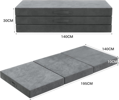 Opklapmatras 140x195x10CM Middelhard, vouwmatras, gastenmatras, opklapbaar gastenbed gemaakt van extra dik 10cm met wasbare hoes, geschikt voor reizen, camping, vloer, gastenbed, matras