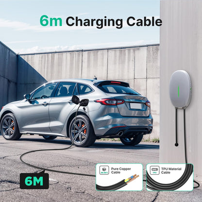EV oplader met 7 kW type 2, 32 A eenfasig thuislaadstation Wallbox, 6 m oplaadkabel en type 2 stekker met lichtstrip voor EV PHEV, grijs