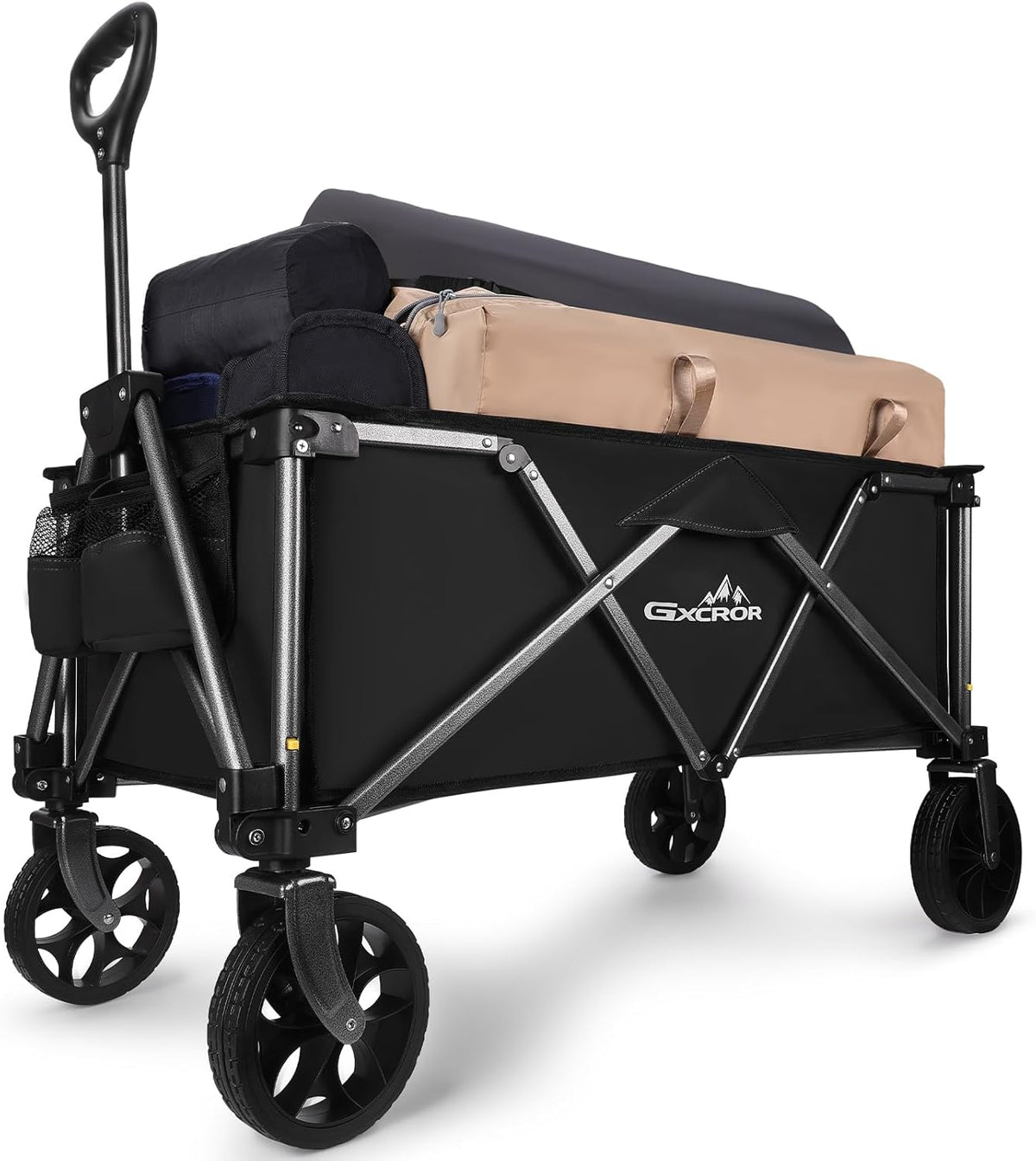 Festival Camping Trolley Cart, Heavy Duty Opvouwbare Strandwagen 100KG Capaciteit Opvouwbare All Terrain Utility Wagon voor Picknick Tuin Winkelen Buiten, Zwart