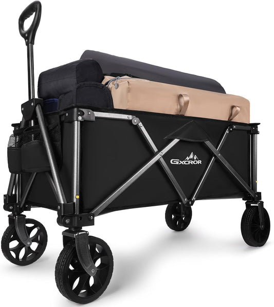 Festival Camping Trolley Cart, Heavy Duty Opvouwbare Strandwagen 100KG Capaciteit Opvouwbare All Terrain Utility Wagon voor Picknick Tuin Winkelen Buiten, Zwart