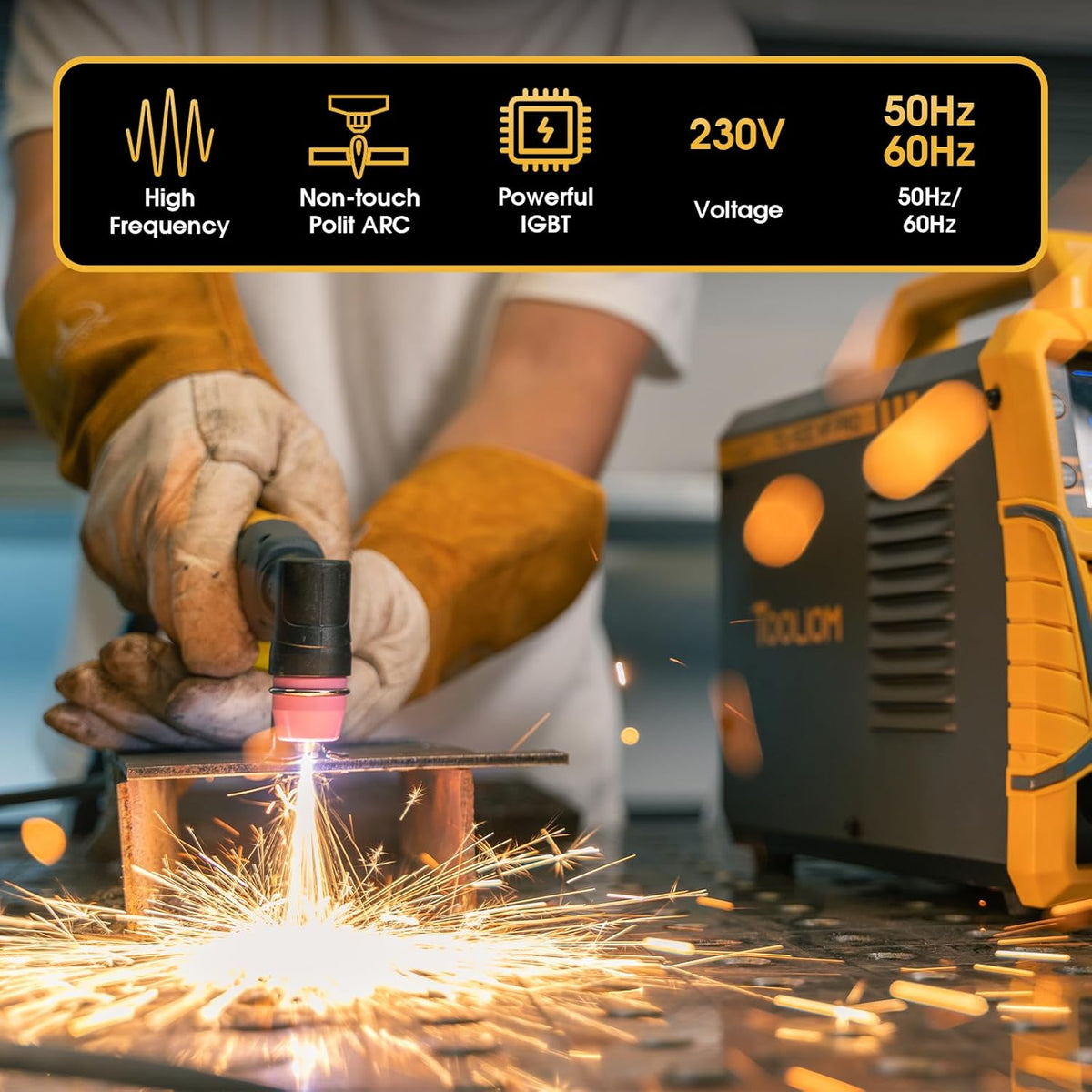 TOOLIOM 50A plasmasnijder 230V contactloze pilootlichtboog plasmasnijder 2T/4T snijvermogen max. 20mm geschikt voor gelakte platen en vliegroest