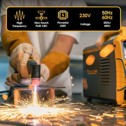 TOOLIOM 50A plasmasnijder 230V contactloze pilootlichtboog plasmasnijder 2T/4T snijvermogen max. 20mm geschikt voor gelakte platen en vliegroest