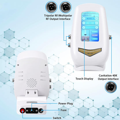 40K Afslankend Lichaam Machine – 3-In-1 Cavitatieapparaat – Ultrasoon Massageapparaat – RF Radiofrequentie Apparaat – Huidverstevigingsapparaat – 40K Ultrasone Technologie – 3 Opzetstukken En 4 Standen