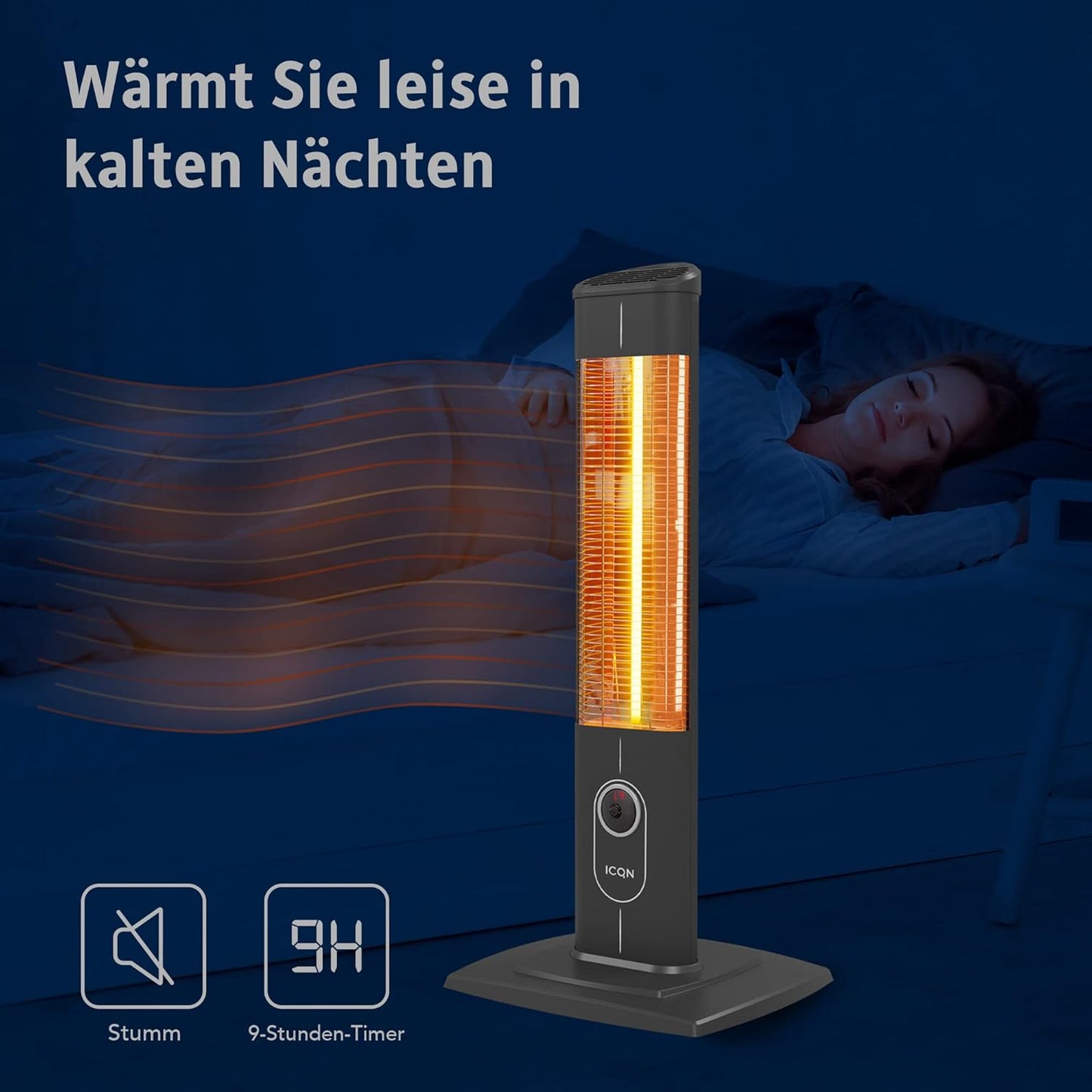 ICQN Staande warmtestraler met afstandsbediening, 2300 watt, Infraroodverwarming voor binnen en buiten, staande warmtestraler, IP20, digitaal display