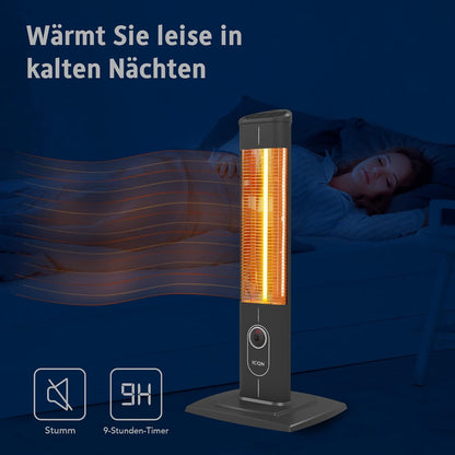 ICQN Staande warmtestraler met afstandsbediening, 2300 watt, Infraroodverwarming voor binnen en buiten, staande warmtestraler, IP20, digitaal display