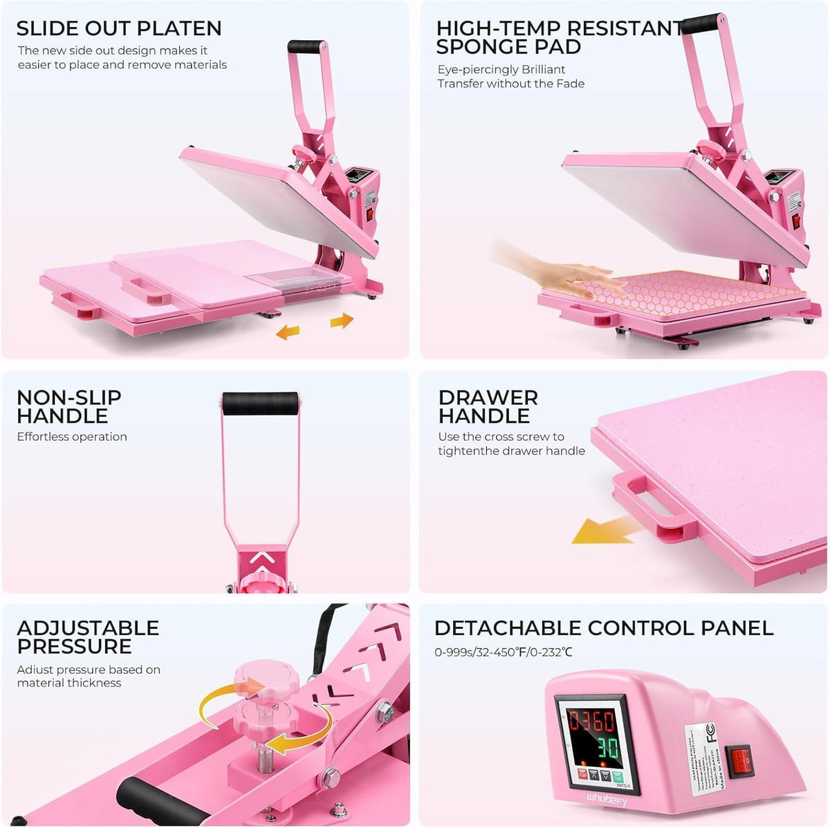 Schuifregelaar voor T-shirts, transferpers, industriële digitale sublimatiemachine voor sublimatie op T-shirts voor doe-het-zelf sublimatie (roze)