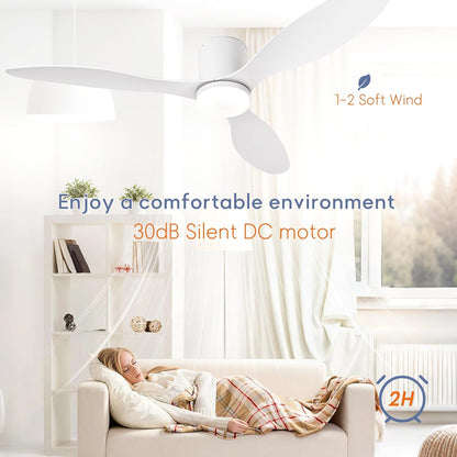 Grote Plafondventilator Met Verlichting En Afstandsbediening Voor De Slaapkamer, Moderne Plafondventilator Voor Binnen Met Lampen, 6-snelheden Stille DC-motor, Geheugenfunctie Dimbare Led-White||52in