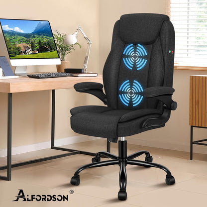 ALFORDSON Massage Bureaustoel, Ergonomische Computerstoel met Armleuning, Stoffen Bureaustoel, Draagvermogen 150 kg, Rugleuning 90-135°, In Hoogte Verstelbaar, Zwart