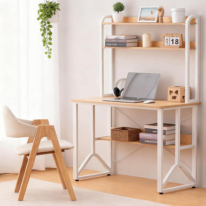 Modern bureau, 100 x 50 cm, eikenstijl, planken met dubbele niveaus, anti-val en stabiliserende Y-structuur, studentenbureau met veilige rand