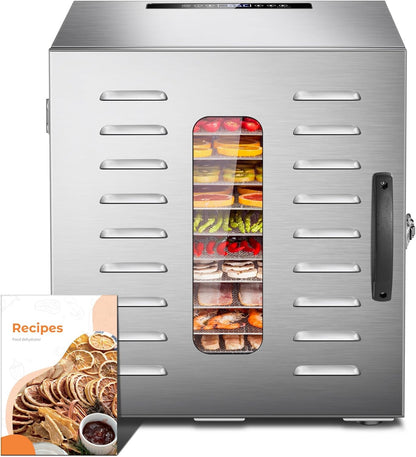 Kwasyo Voedseldroger, BPA-vrij, 30 ~ 90 ℃ temperatuurinstelling, max. 24 uur, fruitdroger met gratis receptenboek, droogautomaat voor fruit, groenten, vlees en chili-1000W