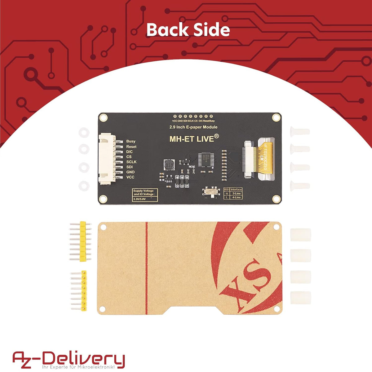 AZDelivery 5 x "2,9 inch ePaper Display Module, 296x128 e-Ink Display Module, low power consumption, SPI support, compatible with control boards and 3.3V/5V MCU interface