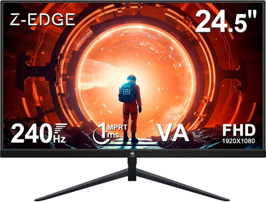 Z-Edge Gaming Monitor 25 inch 240 Hz, 1 ms, FreeSync, Screen FHD 1080P with HDMI Cable, 350 cd/m², VA, HDMI2.0 * 2 & DP1.4, VESA 75 * 75 mm Mountable, sRGB 99%, 178° Viewing Angle, Adjustable Tilt