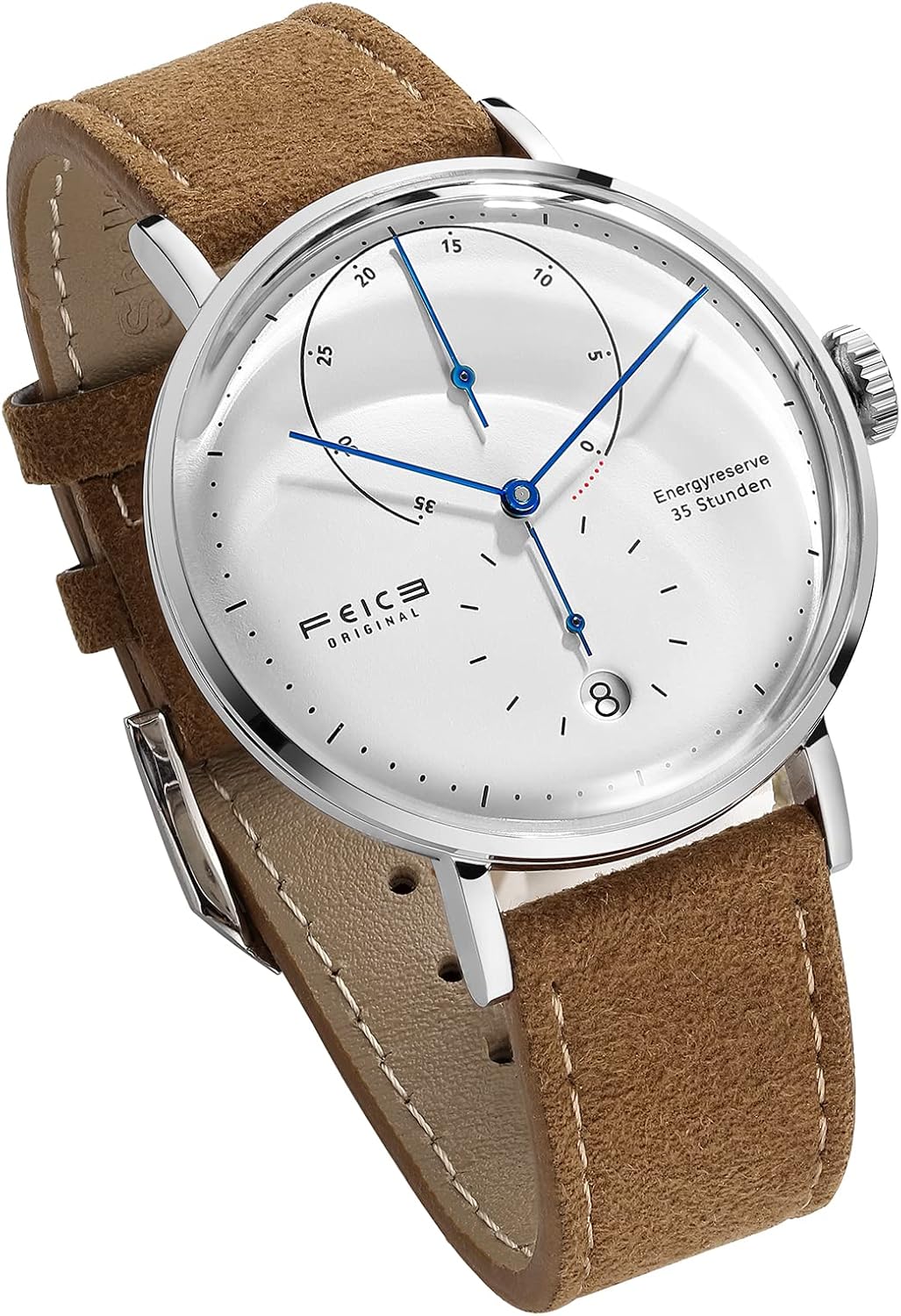 FEICE FM202 Automatisch herenhorloge met gebogen mineraalglas, klassiek horloge, mechanisch horloge, Bruin leder, Minimalist