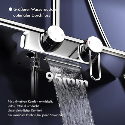 Douchesysteem – Douche Set – Regendouche – Handdouche – Watervaluitloop – Inclusief Glazen Plank – 5 Sproeistanden – 25 cm Regendouche