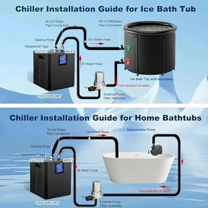 Waterkoeler voor Badwater 1/3 Pk – IJsbadkoeler – Badkuipkoeler – Badwater Chiller – Koelsysteem voor IJsbad – LCD-Aanraakscherm met Afstandsbediening – Tot 300 Liter