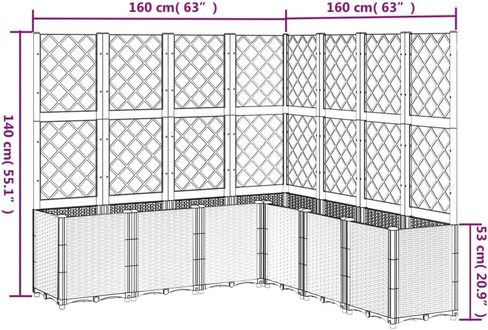 Planter with Trine Grid Brown 160 x 160 x 140 cm PP Plant Bed Raised Planter for Vegetables Flowers Succulents Garden Bed Planter for Garden Patio - QUORE