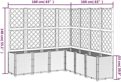 Planter with Trine Grid Brown 160 x 160 x 140 cm PP Plant Bed Raised Planter for Vegetables Flowers Succulents Garden Bed Planter for Garden Patio - QUORE