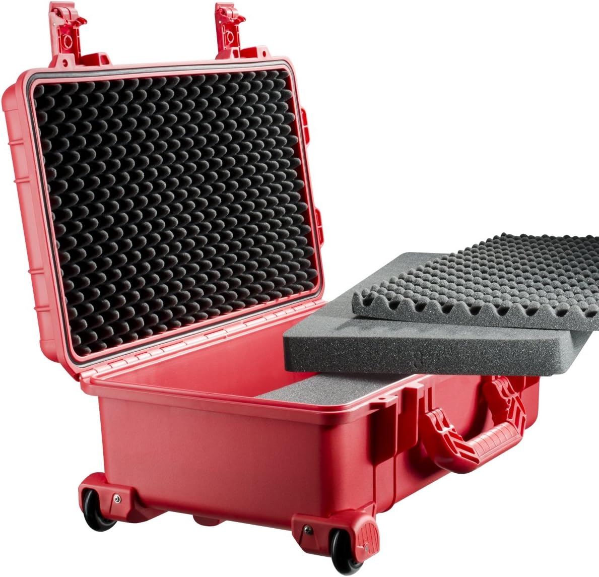 Mantona Outdoor beschermende trolley rood - waterdicht, schokbestendig, stofdicht en stapelbaar voor waardevolle wollen apparatuur, incl. op maat te snijden schuimrubberen inzetstukken, trolleygreep