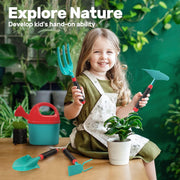 Kruiwagen - Kruiwagen voor Kinderen - Tuinset - met Gieter - Handschoenen - Handhark - Schep - Troffel - Schort - Binnen - Buiten - Speelgoed - voor Jongens - Meisjes - Kunststof - 65 x 24.8 x 35 cm - Turquoise