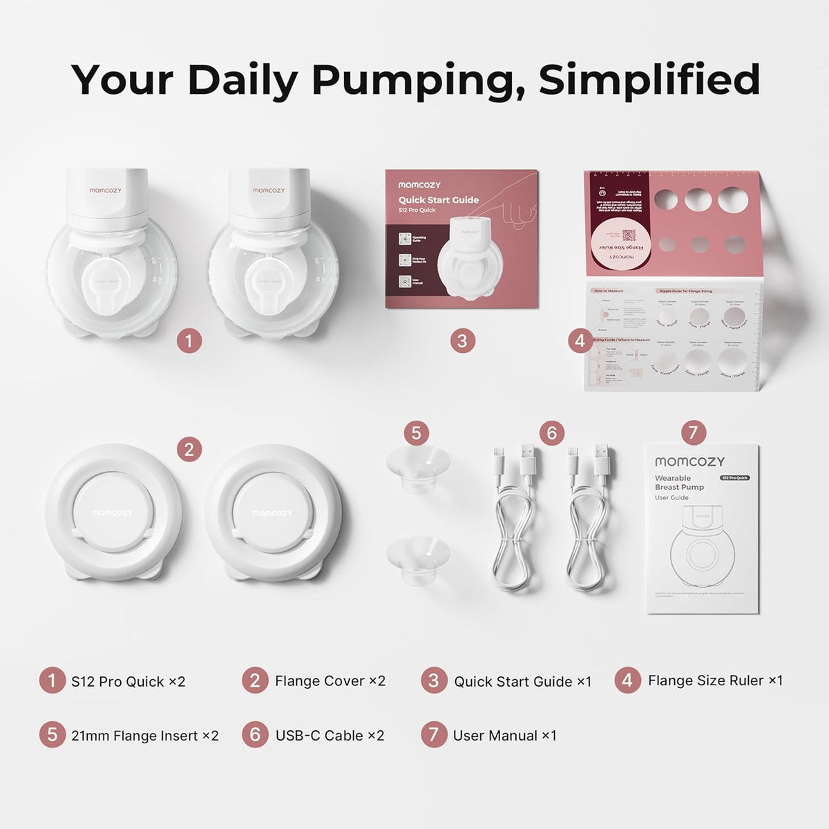 Momcozy S12 Pro Quick Borstkolf, Draadloze Handsfree Draagbare Elektrische Borstkolf, DoubleFit™ Hybride Tuit, 3 Standen & 9 Niveaus, Draagbare Pomp met Slim Scherm, 2 Stuk, Wit