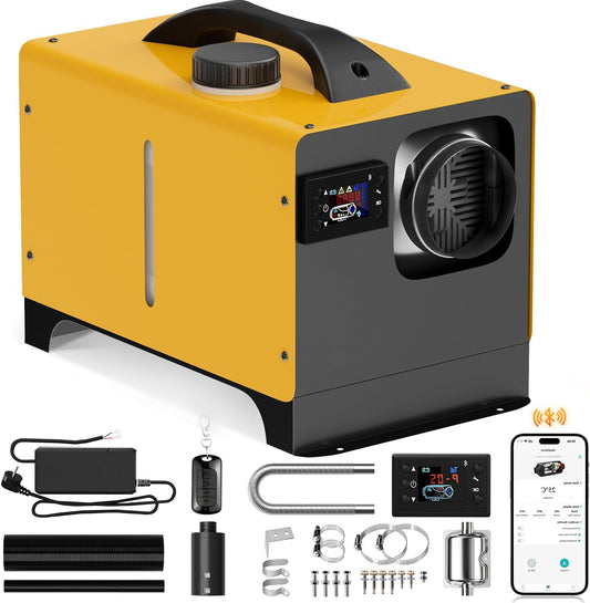 5-8KW Diesel Air Heater, 12V/24V Portable Diesel Heater, All in One Truck Heater with APP & LCD Monitor & Remote Control & Silencer, Fast Heating for Campervan, RV, Truck, Tent and Garage - QUORE
